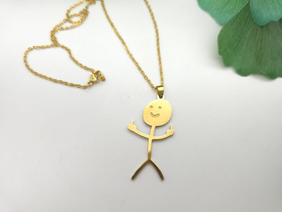 Preview: Männchen Stinkefinger Edelstahl Halskette